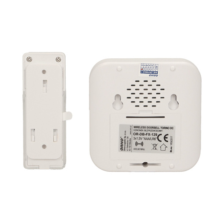 Dzwonek bezprzewodowy TORINO DC. bateryjny. learning system. 52 dźwięki. 200m OR-DB-FX-129