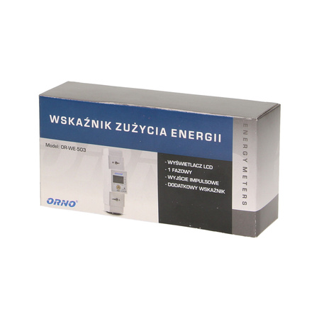 1-fazowy wskaźnik zużycia energii elektrycznej. 80A. dodatkowy wskaźnik. wyjście impulsowe. przycisk RESET. 2 moduły.... OR-WE-503