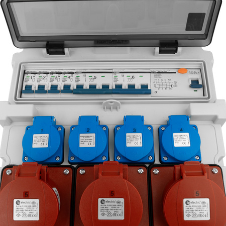 Rozdzielnica budowlana 3x16A 2x32A CEE 4x230V z uchwytem i wtyczką tablicową Doktorvolt DV-5053-D TR-S/FI 