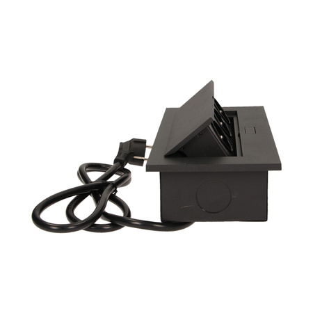 Gniazdo meblowe wpuszczane w blat z grubym rantem 3x2P+Z. przewód 1.5m 3x1.5mm2. czarne OR-AE-1338/B