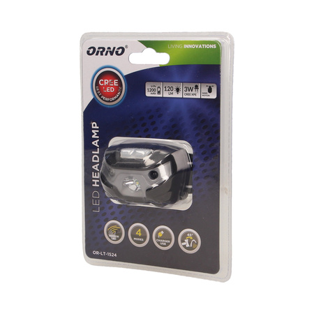 Latarka czołowa LED 3W. 120lm. 1200mAh Li-Po. ruchoma głowica OR-LT-1524