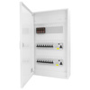 Rozdzielnica modułowa natynkowa 3x12 zabezpieczona 14xMCB 2xRCCB VDE ogranicznik przepięć Saltek okablowana skrzynka elektryczna Hager 515x305x96,5mm zaciski rozgałęźne L1, L2, L3, N, PE Doktorvolt DV-6340-NT
