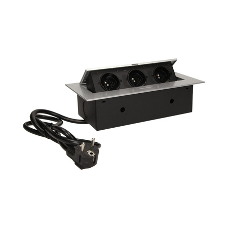 Gniazdo meblowe wpuszczane w blat z płaskim rantem 3x2P+Z. przewód 1.5m 3x1.5mm2. srebrne OR-AE-1372/G