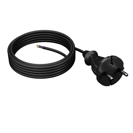 Przewód przyłączeniowy 5m z wtyczką prostą TYP E 230V 16A 2×1 mm² H05RR-F PP-21 czarny W-97191