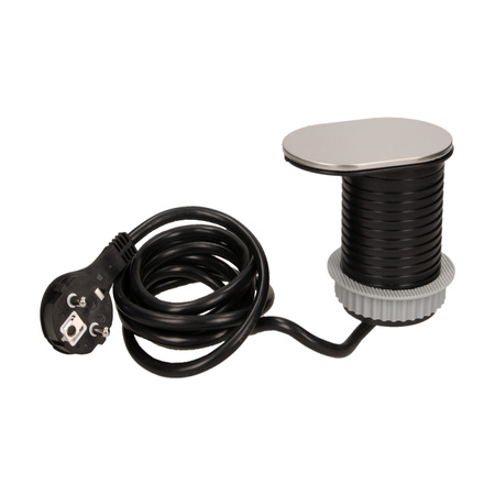 Gniazdo meblowe Ø6cm. wpuszczane w blat z przesuwną pokrywką. ładowarką USB i przewodem 1.9m. 1x2P+Z. 1xUSB (2.4A). 3x1mm2 OR-AE-13124