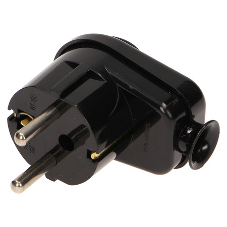 Wtyczka kątowa 2P+Z Schuko z uchwytem. czarna WT-16UZ/CZARNY