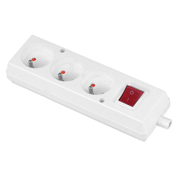 Gniazdo przenośne potrójne 3x 250V TYP E białe z wyłącznikiem T-10486