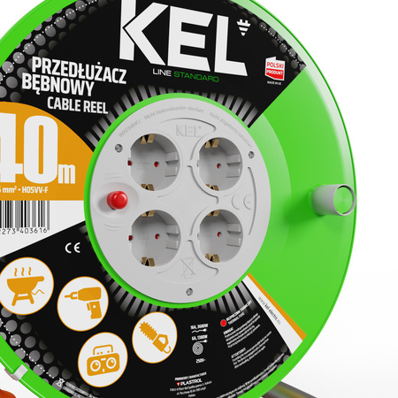 Przedłużacz bębnowy 40m 4 Gniazda 230V Schuko 3680W W-97541