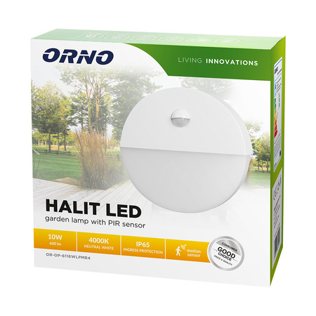 HALIT LED 10W. oprawa ogrodowa z czujnikiem ruchu 140st. 600lm. IP65. 4000K. IK10. biała OR-OP-6116WLPMR4