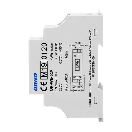 1-fazowy licznik energii elektrycznej. 40A. MID. wyjście impulsowe. 1 moduł. DIN TH-35mm OR-WE-519