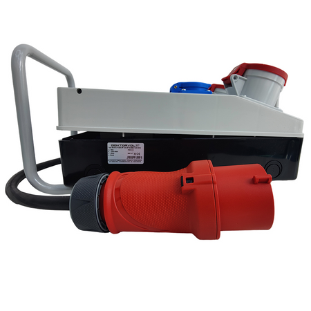 Rozdzielnica budowlana 32A 16A skrzynka elektryczna na stojaku z kablem 2x230V Schuko Doktorvolt ECO-S/FI SKHU DV-0403-D