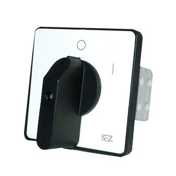 Łącznik krzywkowy 0-1 500V 63A przełącznik z pozycją 0 z dźwignią oraz szyldem SEZ S63 JD 1104 A6