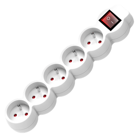 Przedłużacz 5-krotny 2P+Z. z wyłącznikiem. 5m H05VV-F 3x1.0mm2. Imax 10A. biały OR-AE-13150/W/5M