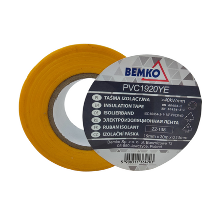 Taśma izolacyjna żółta 19x20m E30-PVC1920YE