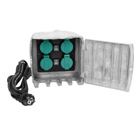 Gniazdo ogrodowe KAMIEŃ. 4x2P+Z. kabel gumowy H07RN-F 3x1.5mm2. 3m. 2 tryby pracy: automatyczny (max.1100W)/ręczny (max.3680W) OR-AE-13185