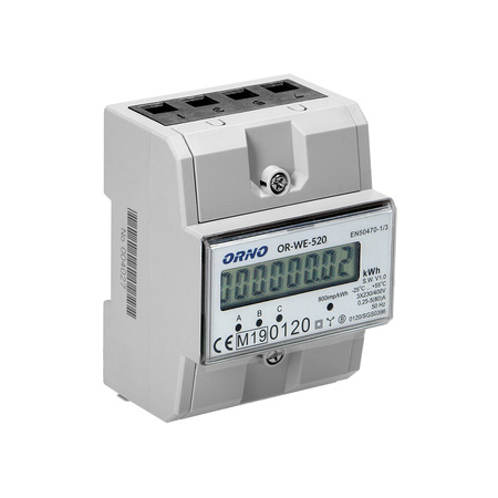 3-fazowy licznik energii elektrycznej. 80A. MID. 3 moduły. DIN TH-35mm OR-WE-520