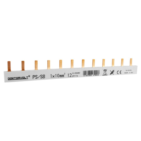 Szyna łączeniowa sztyftowa PS/SB obustronnie izolowana 1-fazowa 12-modułowa 10mm2 DV 9443