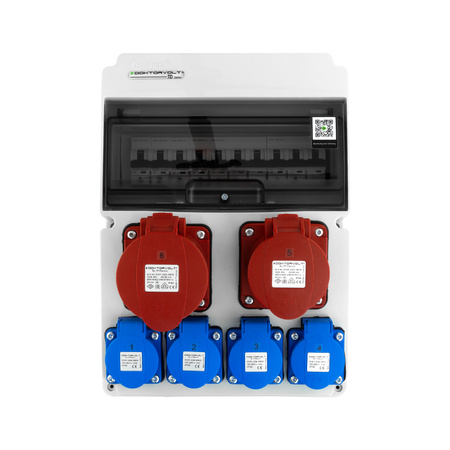Rozdzielnica budowlana JUN 32A/16A/4x230V z zabezpieczeniami IP54 gniazda DOKTORVOLT® DV-6856-F