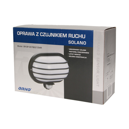 SOLANO. oprawa ogrodowa z czujnikiem ruchu 180st. 1x60W. E27. IP44. plastik. czarna