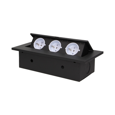 Gniazdo meblowe wpuszczane w blat z grubym rantem. 3x2P+Z. czarne OR-AE-1335/B