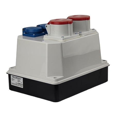 Rozdzielnica budowlana z rozłącznikiem izolacyjnym 32A BAU 2x16A 3x230V Schuko Mennekes Doktorvolt® DV-9771-D