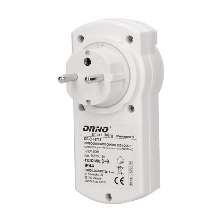 Gniazdo sieciowe zewnętrzne sterowane bezprzewodowo. IP44. ORNO Smart Living OR-SH-1713