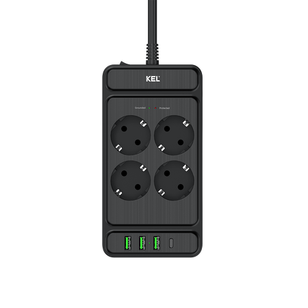 Listwa przepięciowa 4x gniazdo Schuko 3x USB-A 1x USB-C czarna W-00355