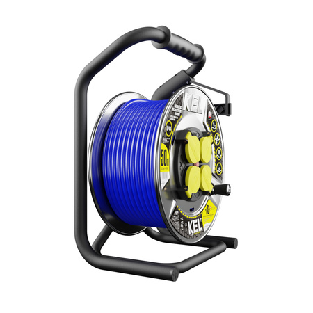 Przedłużacz bębnowy 50m 3x2,5mm HEAVY LINE 4x230V niebieski z metalowym bębnem W-99471