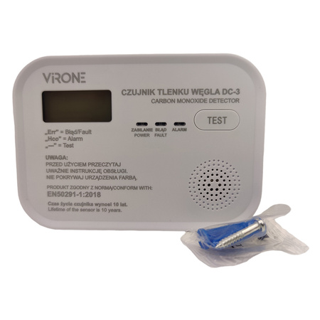 Czujnik tlenku węgla z przyciskiem TEST VIRONE czujnik czadu z wyświetlaczem LCD DC-3 DC-3-TEST