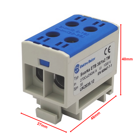Złączka szynowa uniwersalna ETB 35/1x2 Al/Cu elektryczna śrubowa 4 otwory do kabli Elektro Becov UK2035.12