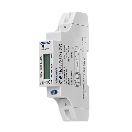 1-fazowy licznik energii elektrycznej. 40A. MID. wyjście impulsowe. 1 moduł. DIN TH-35mm OR-WE-519