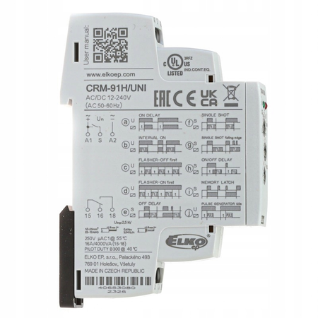 Wielofunkcyjny przekaźnik czasowy CRM-91H 10 funkcji 0.1s–10 dni 1x16A 12–240V AC/DC na szynę DIN CRM-91H/UNI