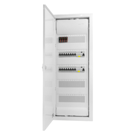 Rozdzielnica modułowa podtynkowa 5x12 zabezpieczona 14xMCB 2xRCCB VDE  okablowana skrzynka elektryczna Hager 880,50x348x94,5mm zaciski rozgałęźne L1, L2, L3, N, PE Doktorvolt DV-6289-PT