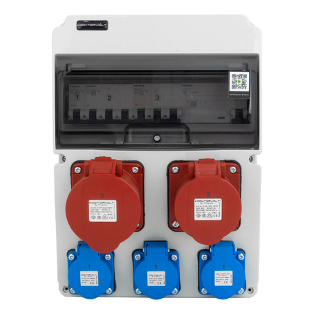 Rozdzielnica budowlana 32A/16A 3x230V JUN-S/FI  Schuko erbetka z zabezpieczeniami Siemens Doktorvolt DV-5558-D