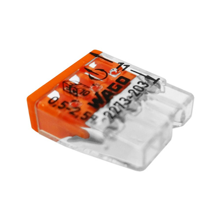 Szybkozłączka 3x0,5-2,5mm2 do puszek instalacyjnych na drut Cu - WAGO 1 sztuka 100 sztuk 2273-203