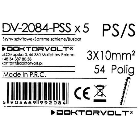 Szyna łączeniowa sztyftowa PS/S 3-fazowa 54-modułowa 10mm2 63A DV-2084-PSS