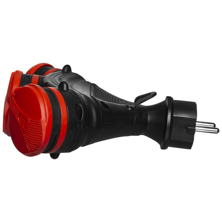 Rozgałęźnik przenośny czarno-czerwony R-X3/44S IP44 3×2P+Z 16A 250V Schuko W-01160