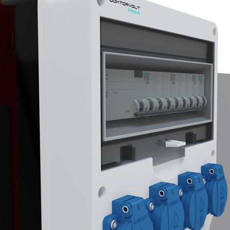 Rozdzielnica budowlana na stojaku zabezpieczenia Siemens pTD-S/FI SET przenośna z gniazdami 16A 32A CEE MENNEKES 4x230V rozdzielnia elektryczna na budowę skrzynka elektryczna z zabezpieczeniem Doktorvolt DV-6160-D