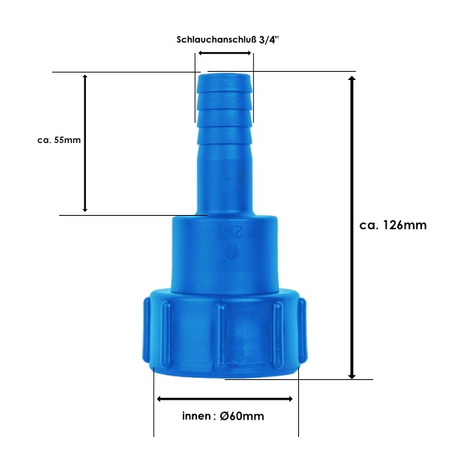 Złącze IBC GW S60x6 z obrotowym wyjściem na wąż 3/4" Bradas 6232