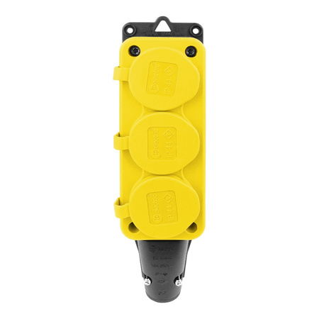 Listwa zasilająca 3 gniazda 16A 230V bez kabla żółta Schuko 3101-308-0700