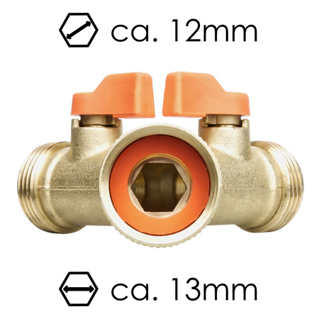 Trójnik z zaworami kulowymi GW 3/4" na 2x GZ 3/4" MOSIĄDZ BRADAS BR-2234