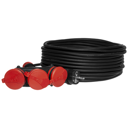 Przedłużacz trójdrożny 25m 250V 16A Schuko 3×2P+Z H05RR-F 3×1,5 mm² IP44 W-01194