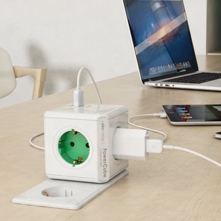 Allocacoc listwa zasilająca kostka PowerCube Extended 4x250V Schuko 2xUSB przedłużacz 1,5 m 1402GN/DEEUPC