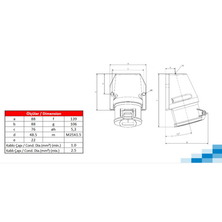 Gniazdo natynkowe CEE 4P 32A IP44 400V 6048