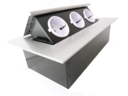 Przedłużacz biurkowy 3x230V gniazda schuko aluminium GTV AE-PB03GS-53