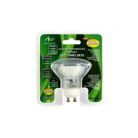 Żarówka LED 1.2W ART GU10 100lm 2900K barwa ciepła biała 1954