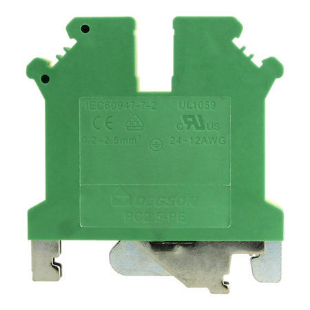 Złączka szynowa przelotowa żółto-zielona PE śrubowa 2,5mm2 1P VDE UL PC2.5-PE-01P-1Y-00AH