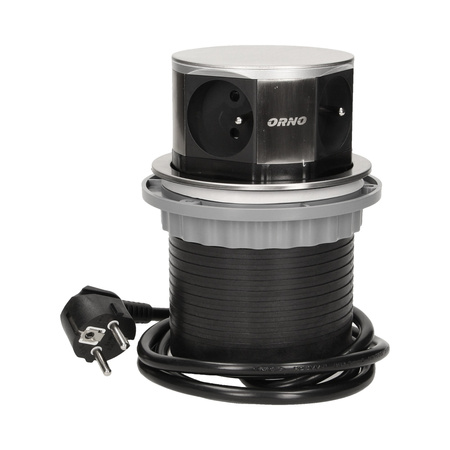 Gniazdo meblowe Ø10cm wysuwane z blatu z przewodem 1.5m. 4x2P+Z. INOX OR-AE-1380