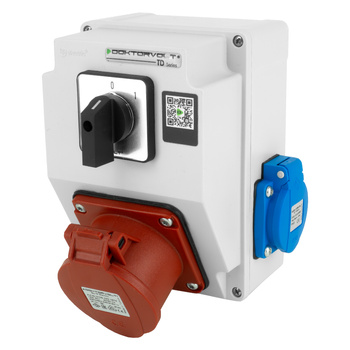 Rozdzielnica budowlana 16A 2x230V erbetka IP44 z łącznikiem krzywkowym 0-1 gniazda Doktorvolt DV-5220-D