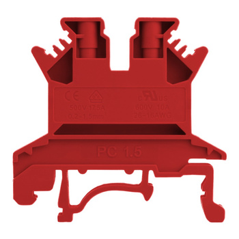 Złączka szynowa przelotowa czerwona śrubowa 1,5mm2 1P VDE UL PC1.5-01P-16-00A(H)
